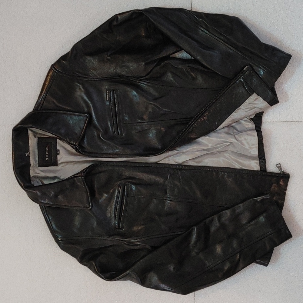 Guess Black Leather Jacket, Womens size Large